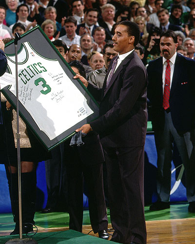 dj with retired jersey #3 at the Garden